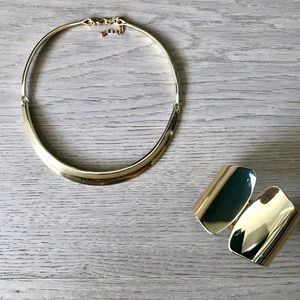 Gold Simple Necklace and Bracelet Cuff